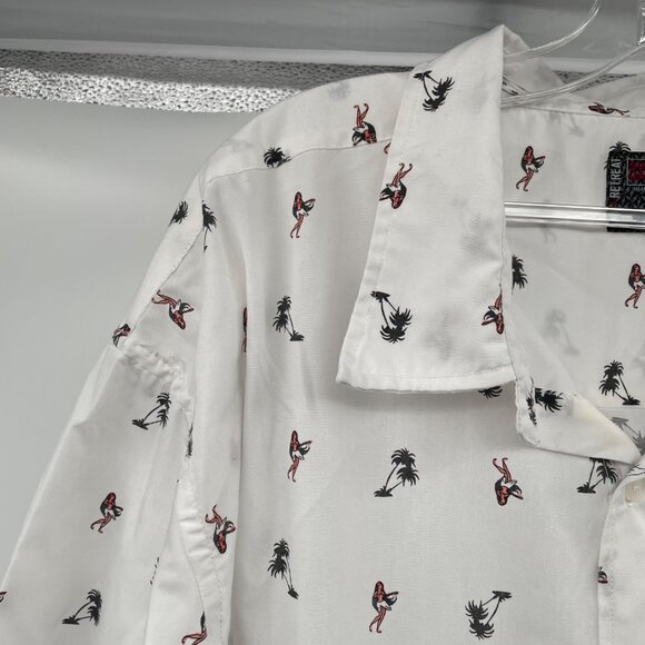 No Retreat Mens Hula Dancer Button Up Shirt Short Sleeve White/Multi Size 3XL - Picture 5 of 9